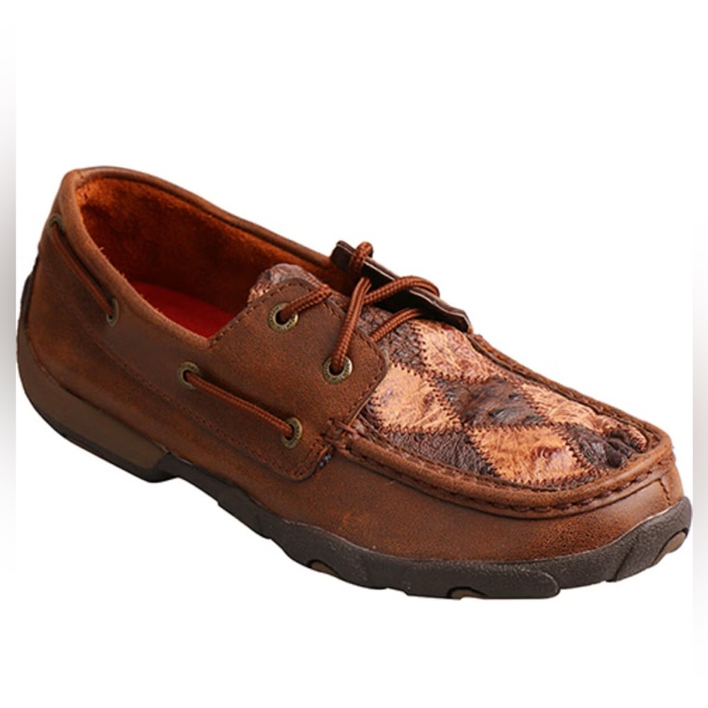 Twisted X Driving Moccasins Oil Saddle Ostrich/Bomber Ostrich Size 6.5M Lace Up